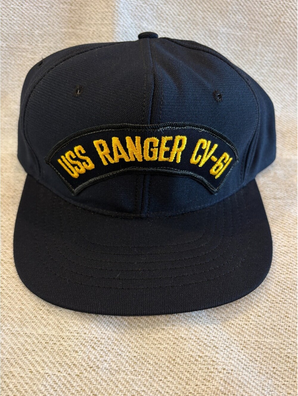 Vintage USS Ranger CV-61 Snapback Hat Navy Blue Aircraft Carrier Cap Green Under